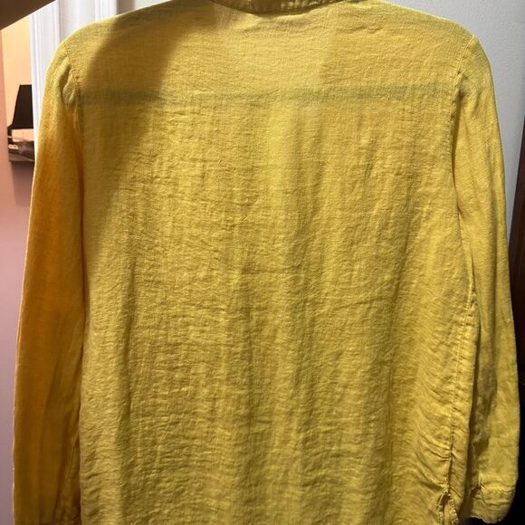 Zara Linen Yellow Button Up Blouse Top - Picture 5 of 6